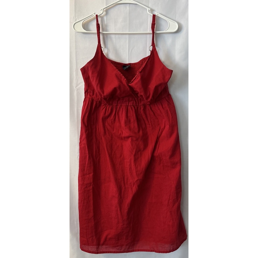 Women's 10 Faded Glory Red Spaghetti Strap Sun Dress Surplice Neck Smocked Lined